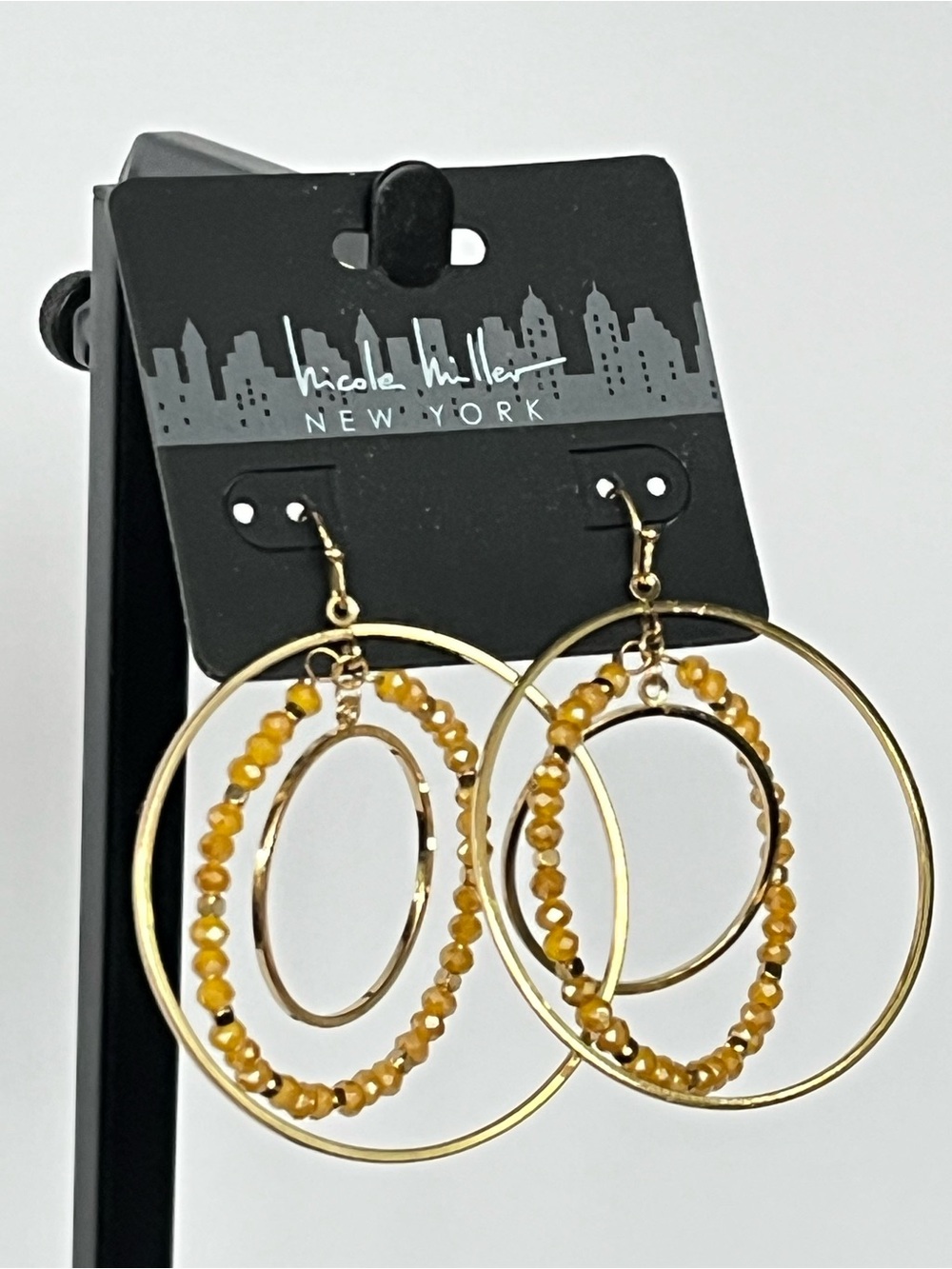 Nicole Miller Gold Triple Hoop Beaded Dangle Earrings